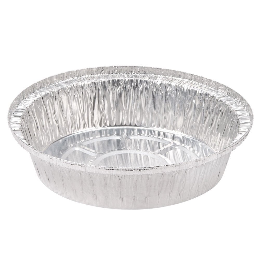 8" Round Aluminum Foil Take-Out Pan 50 Pack -Disposable Tin Containers (No Lids) Air Fryer by PACTIV – 8.0 inches, Aluminum, Silver, Model Y55830