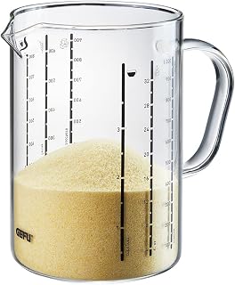 GEFU METI Measuring Cup 1000 ml Borosilicate Glass with Multiple Scales for ml, Fl. oz, Cups & Ingredients, Microwavable, with Pouring Spout