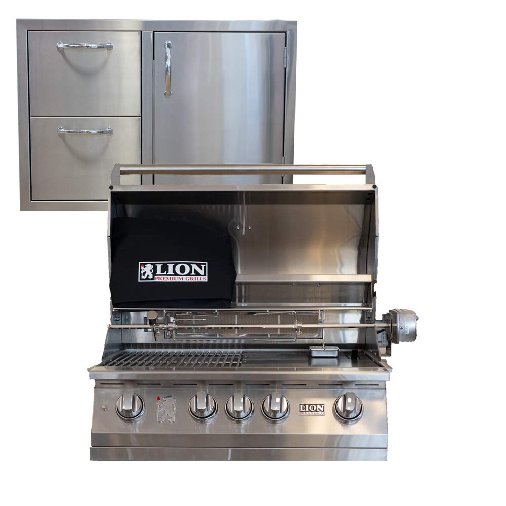 32" Natural Gas Grill - - with Made in USA 32" Door/Drawer Combination Package Deal by Lion Premium Grills – Stainless Steel, Silver, Model L75000