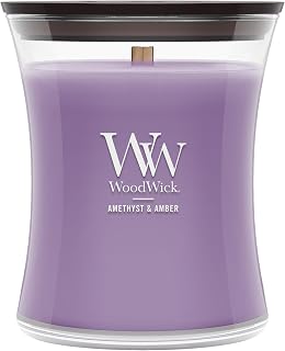 WoodWick Amethyst & Amber Gifts for Women and Men, 9.7 oz Medium Hourglass Candle with Crackling Wick