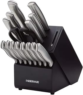 Farberware EdgeKeeper 16-Piece Knife Block Set, Stamped Stainless Steel Kitchen Knife Set with Self-Sharpening Block, Ergonomic Handles, Hand Wash Recommended