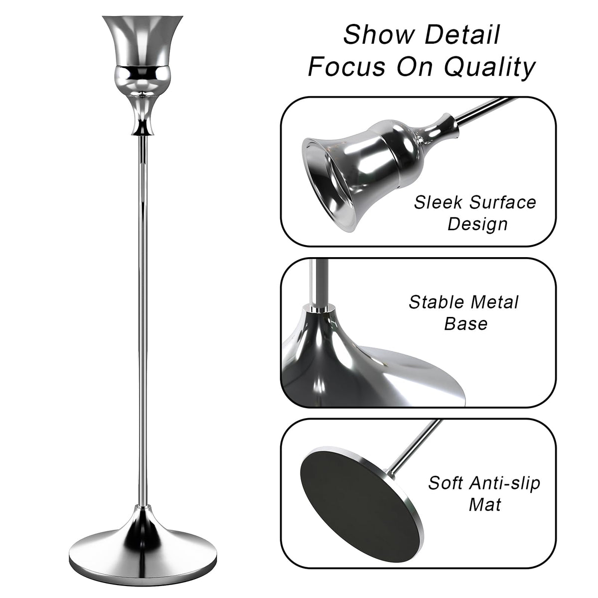 SHOWIN Candlestick Holders, Aluminum Taper, Silver Set of 12