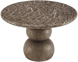 Modway Pietra Modern Sculptural Indoor/Outdoor Round Dining Table in Dark Emperador Marble – Faux Marble Top with Stacked Ball Pedestal Base – Contemporary Round 48" Dining Table