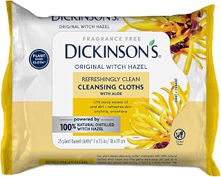 Dickinson's Witch Hazel Cleansing Cloths with Aloe | 25 Extra-Large Cloths | 100% Natural Distilled Witch Hazel; Cleanses & Refreshes Skin, Extra Large Cloths