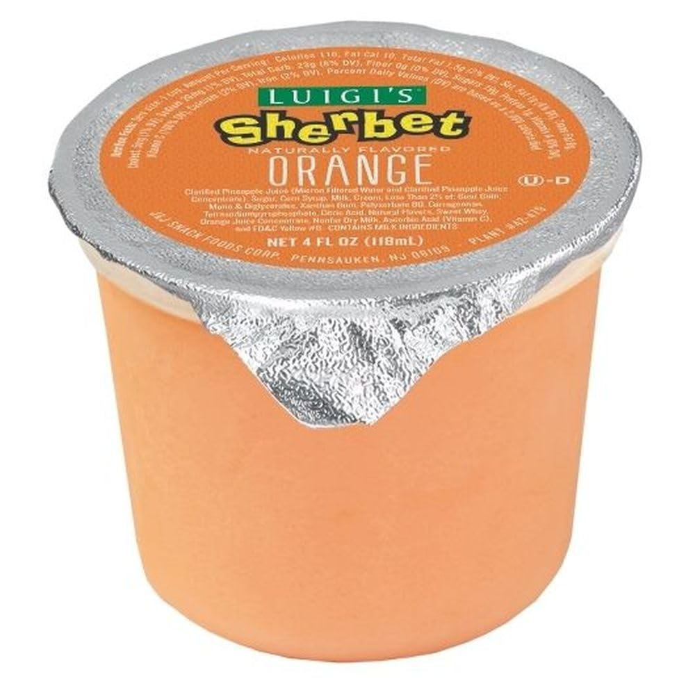 Luigis Orange Sherbet Cup by J and J Snack Foods – 4 ounces, Pack of 96