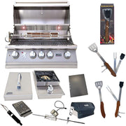 32-Inch Propane Grill with Single Side Burner and 5 in 1 BBQ Tool Set Best of Backyard Gourmet Package Deal by Lion Premium Grills – Stainless Steel, Model L75000