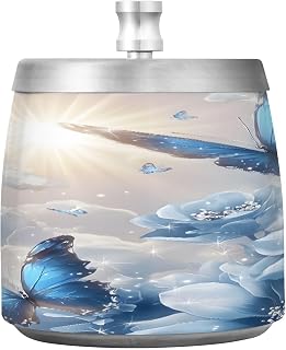 Blue Butterflies Flower Splash Ashtray with Lid, Outdoor Ashtrays for Patio