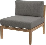 Gray Teak Wood Armless Patio Lounge Chair, Comfortable Cushions, Durable Outdoor Construction, Garden or Deck Seating