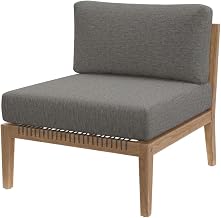 Gray Teak Wood Armless Patio Lounge Chair, Comfortable Cushions, Durable Outdoor Construction, Garden or Deck Seating