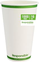 Responsible Products 16 oz Paper Hot Cups, Tree-Less™ Compostable Paper Coffee Cups, Extra Strength, Tree-Free and Made Without PFAS, White (1000 Count)