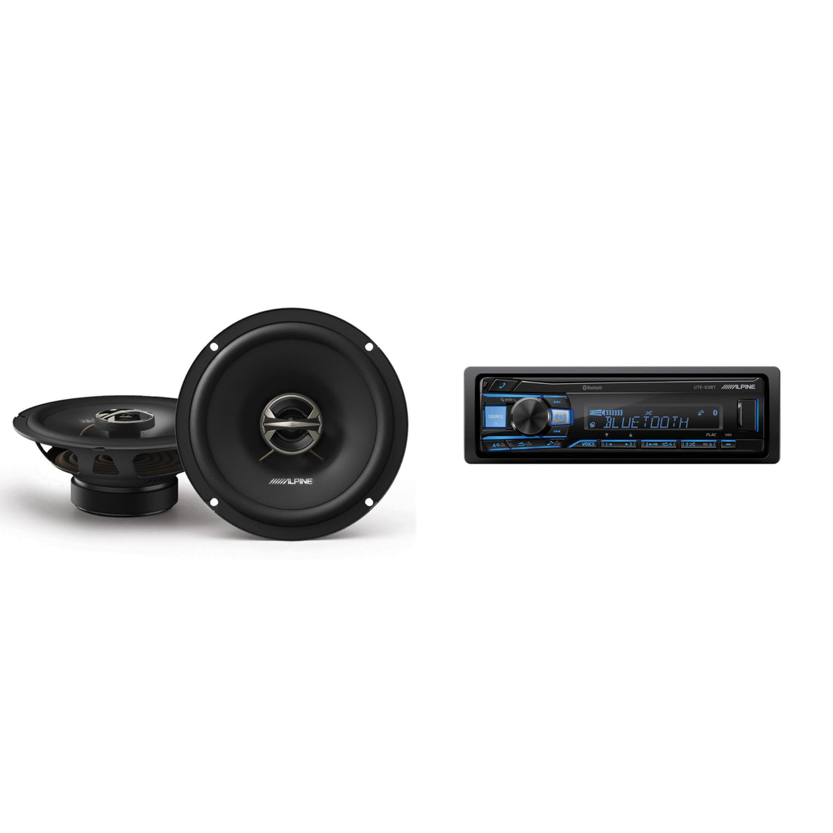 UTE-63BT Mech-Less Digital Media Receiver with Bluetooth® Wireless Technology w/EL-E65-G Coaxial Speaker Set by Alpine – Commercial Grade