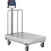 NTEP Mobile Bench Scale with Backrail and LED Display by Global Industrial – Steel Frame/Stainless Steel Pan, Silver, Model OP-915BW-2432-1000 LED-PL
