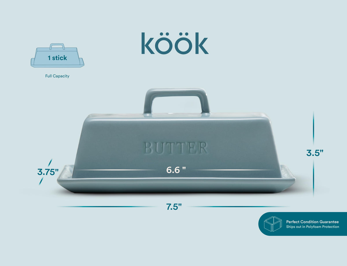 KooK Ceramic Butter Keeper with Cover, Regular, Casper Blue