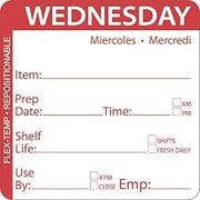 HUBERT Wednesday Labels Red Flex-Temp Repositional Day of The Week Labels Wednesday - 2" Square, 500 Per Roll