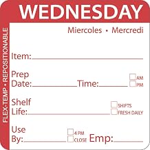 HUBERT Wednesday Labels Red Flex-Temp Repositional Day of The Week Labels Wednesday - 2" Square, 500 Per Roll