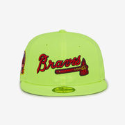 Hat Atlanta Braves 59FIFTY Fitted Hat Exclusive 40th Year Side Patch Men's Fitted Hat Rare Embroidered Graphics Neon Yellow by New Era – Polyester, Neon Yellow
