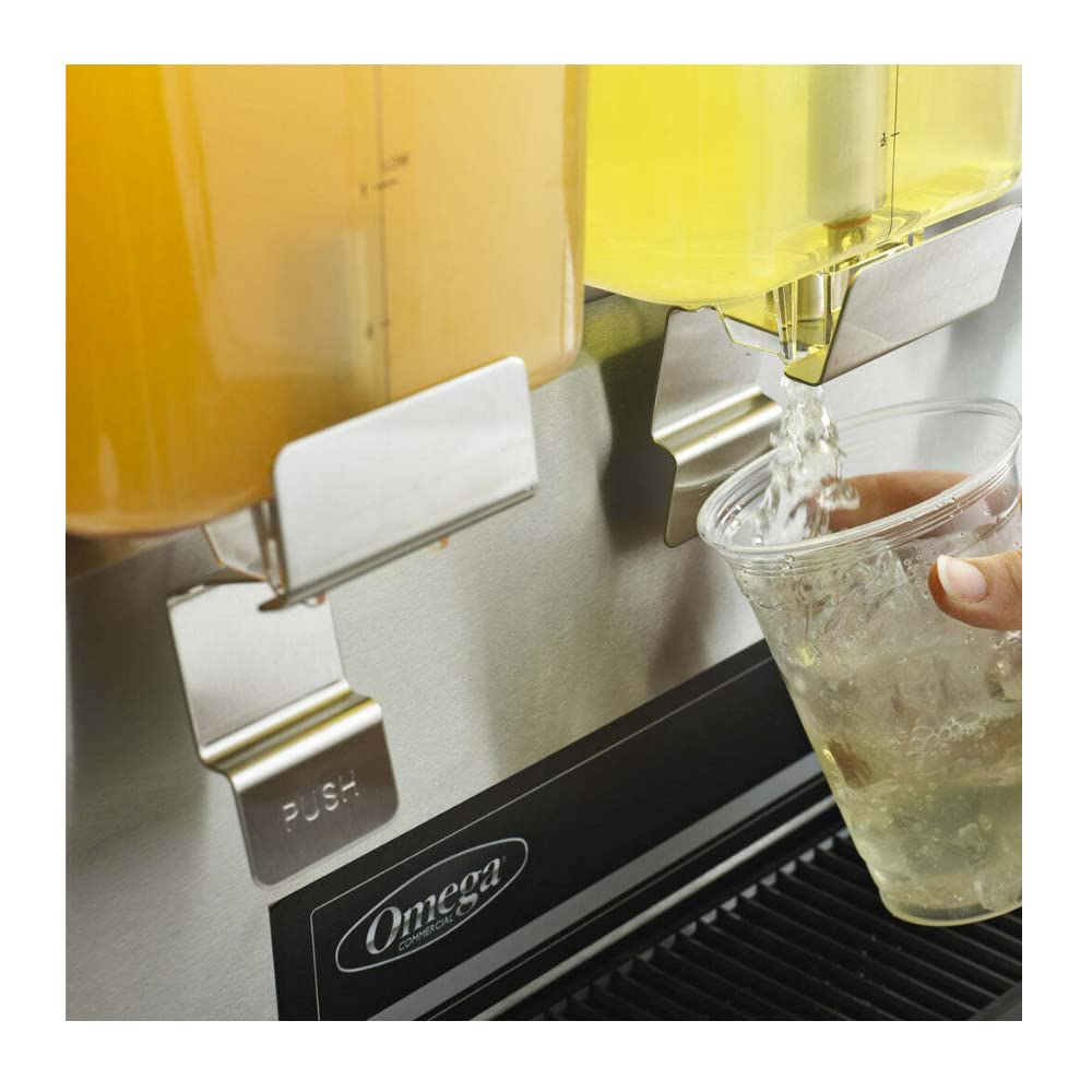 Commercial 1/3-Horsepower Drink Dispenser with 2 3-Gallon Containers by Omega – Double, Plastic, Black, Model OSD20