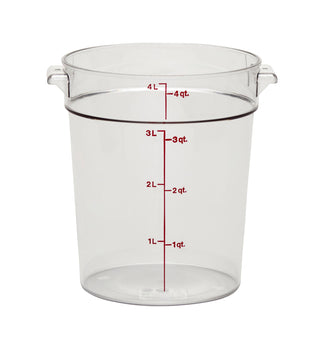 Food Storage Container - Round Series - 4 QT (Quart) - Commercial Grade for Food Prep (Clear) by Cambro – 4 QT, 3.8 liters, Polycarbonate (PC), Clear, Pack of 12