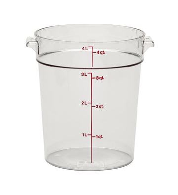 Food Storage Container - Round Series - 4 QT (Quart) - Commercial Grade for Food Prep (Clear) by Cambro – 4 QT, 3.8 liters, Polycarbonate (PC), Clear, Pack of 12