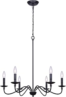Canarm Paige 6-Light Chain Chandelier - Black Finish, 60W Type C, 26" W x 18.5" - 26" H, Classic Elegance for Dining Rooms, Foyer