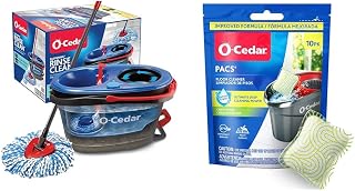 EasyWring RinseClean Microfiber Spin Mop & Bucket Floor Cleaning System, Grey and O-Cedar PACS Hard Floor Cleaner, Crisp Citrus Scent 10 Count (1-Pack)