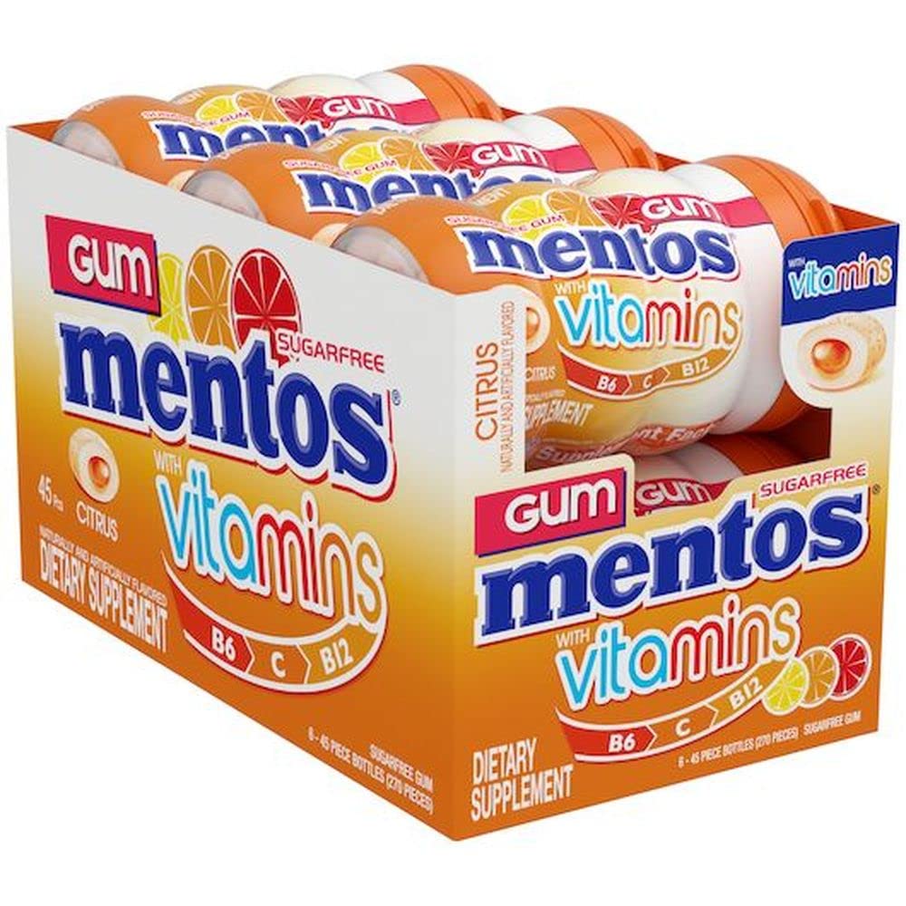 Gum with Vitamins by MENTOS – 45 Count (Pack of 36), Pack of 36