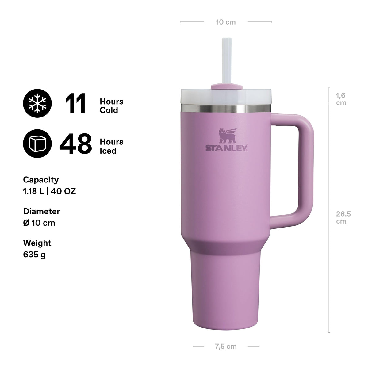 Quencher H2.0 Flowstate Tumbler 1.2L - Kallt I 11 Timmar - Iced I 48 Timmar - Kopp Med Halm by STANLEY – 39.9 Ounces, 1.18 liters, Stainless Steel, Lilac, Model 10-10824-602