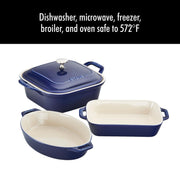 Ceramic 4-pc Baking Pans Set by STAUB – 4-pc, 3 quarts, Stoneware, Vitreous Glass Porcelain Enamel, Dark Blue, Pack of 4