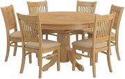 Furnifact Solid Wood Dining Furniture Set with Butterfly Leaf 7 Piece Set, Oval Dining Table and Microfiber Upholstered Chairs for 6, Oak