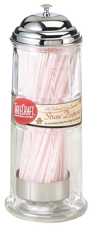 TCP Chrome Top Straw Jar With Straws by Tablecraft – One Size, Glass, Clear, Pack of 6, Model H714CH
