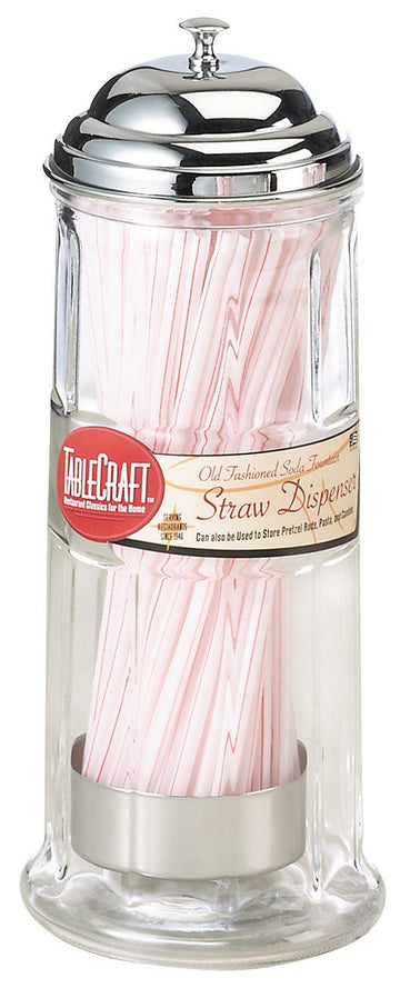 TCP Chrome Top Straw Jar With Straws by Tablecraft – One Size, Glass, Clear, Pack of 6, Model H714CH