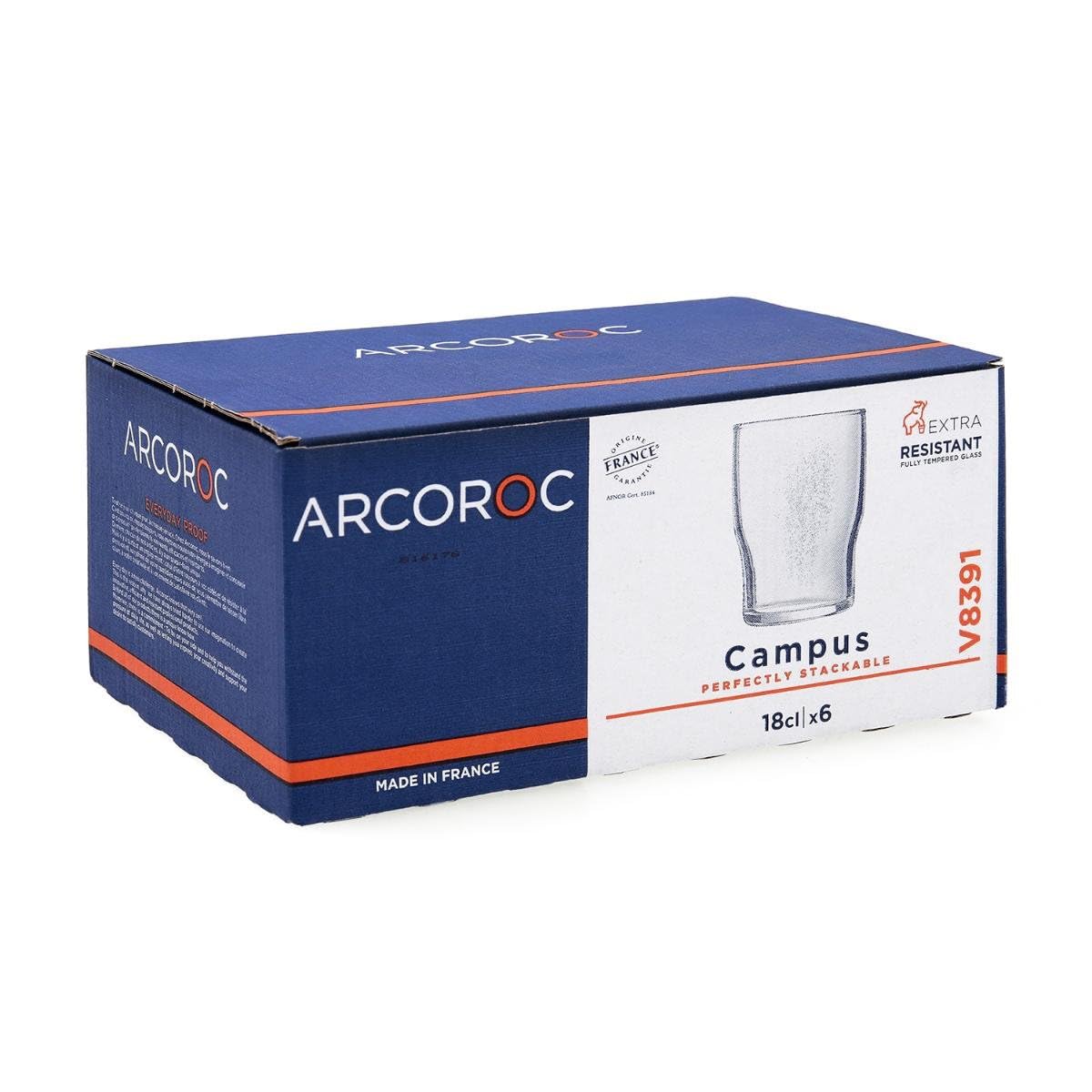 Set of 6 Campus glass glasses 18 cl by Arcoroc – 18 cl, 180.0 milliliters, Glass Tempered Glass, Transparent, Pack of 6