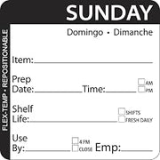 HUBERT "Sunday" Day of The Week Labels Black Flex-Temp Repositional - 2" Square, 500 Per Roll