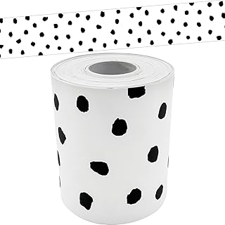 Teacher Created Resources Black Painted Dots on White Straight Rolled Border Trim- 50ft - Decorate Bulletin Boards, Walls, Desks, Windows, Doors, Lockers, Schools, Classrooms, Homeschool & Office