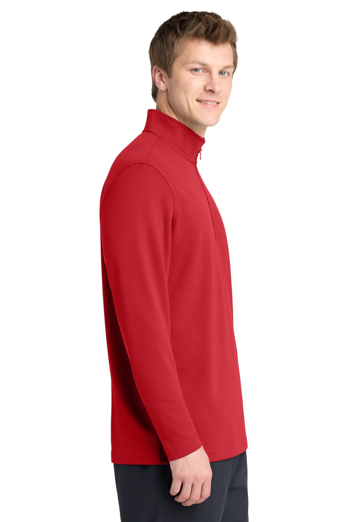 Men's Dry Zone UV Micro-Mesh Quarter-Zip Pullover by Port Authority – Large, Polyester, Rich Red, Model K112