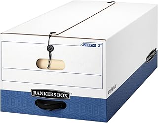 Bankers Box Liberty Heavy-Duty Storage Boxes, FastFold, String and Button, Legal, 4 Pack (0001203), White/Blue