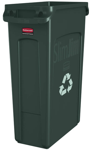 Rubbermaid Commercial Products Slim Jim Plastic Rectangular Recycling/Compost Bin with Venting Channels 23 Gallon Green Recyc