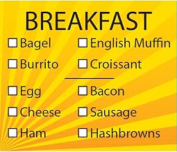 Yellow Check-Off Breakfast Food Label Black Imprint - 2.5" L x 2.125" H