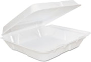 DART Foam Hinged Lid Containers, 8 x 8 x 2 1/4, White, 200/Carton
