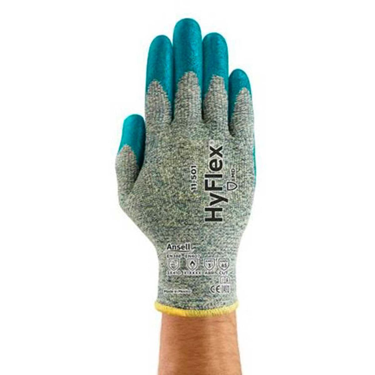 11-501-9 Hyflex Cr+ Gloves by Ansell – Large, Stretch Kevlar®, Blue/Gray, Pack of 12, Model 205658