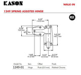 1249 Series Reversible Spring Assisted Cam-Lift Walk-in Hinge with Flush Offset Polished Chrome Finish NSF Approved by Kason – Metal, Chrome, Model 1249-01