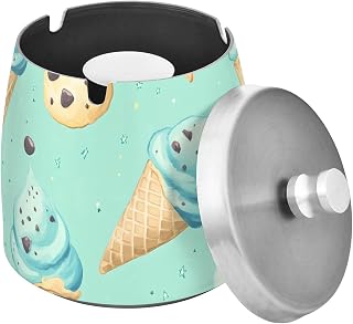 Mint Ice Cream Cookies Splash Ashtray with Lid, Outdoor Ashtrays for Patio