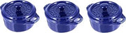 STAUB Ceramic Dutch Oven 3-piece Mini Round Cocotte, Dark Blue