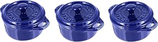 STAUB Ceramic Dutch Oven 3-piece Mini Round Cocotte, Dark Blue
