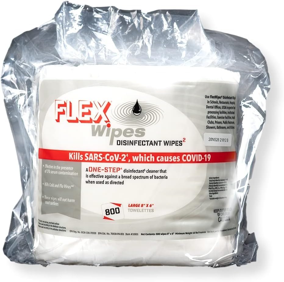 Flex Wipes 10802 Disinfecting Wipes – 4 Rolls Per Case; 8" x 6" Wipe in Rolls of 800