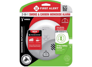 10 Year Back Up Hard-Wired w/Battery Back-Up Ionization Smoke and Carbon Monoxide Detect by First Alert – 3.70 L x 6.75 W x 8.50 H, No Color, Model 1046882