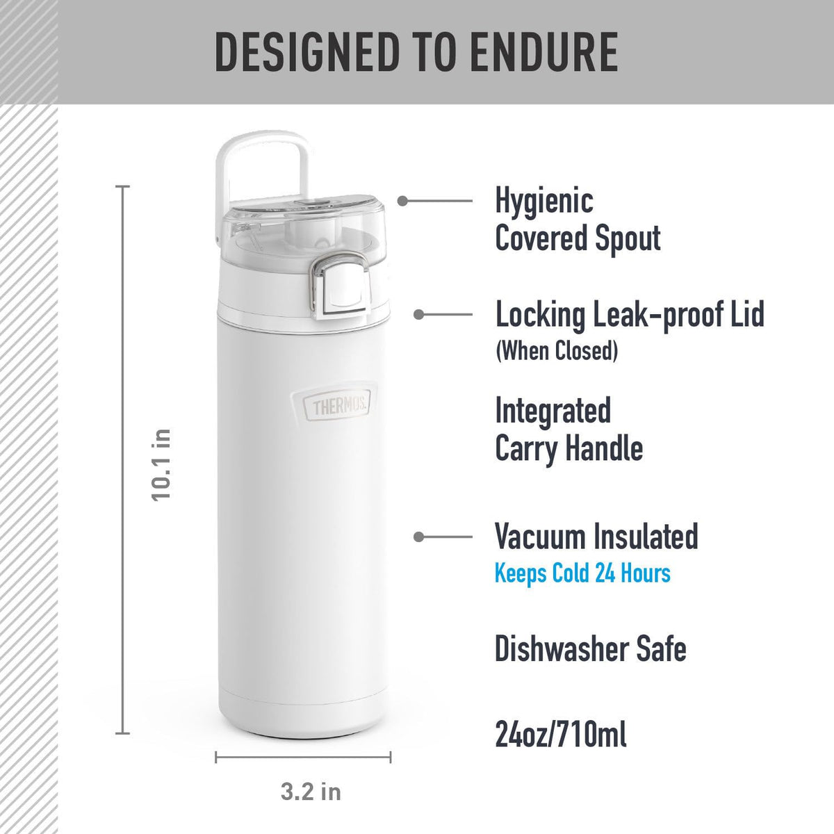 ICON SERIES by THERMOS – 24 Ounces, 24.0 fluid_ounces, Stainless Steel, White, Model IS2252WH4