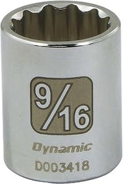 Dynamic Tools 1/4" Drive 12 Point Sae, 9/16" Standard Length, Chrome Finish Socket