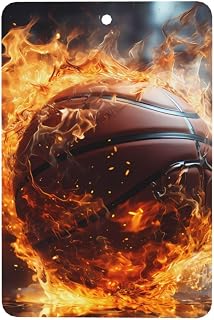 Basketball On Fire And Water Flame Splashing Rectangle Car Aromatherapy Tablets (Pack Of 4)