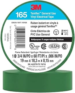 3M ElectricalTape,Vinyl,Green,20ydL,3/4inW 165GR4A - 1 Each